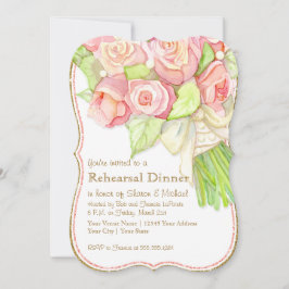 Invitación Comensal Cena Watercolor Rose Bouquet Pearls