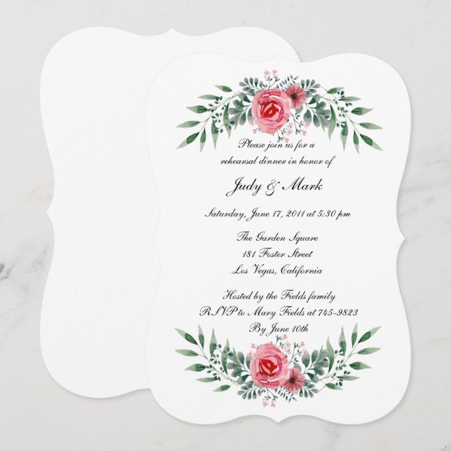 Invitación Comensal de degustación del follaje rosa de la veg (Anverso / Reverso)