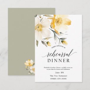 Invitación Comensal de flores blancas amarillas para la cena