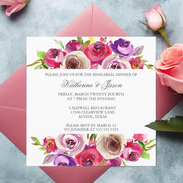 Invitación Comensal romántico floral rosa de Fuchsia (Subido por el creador)