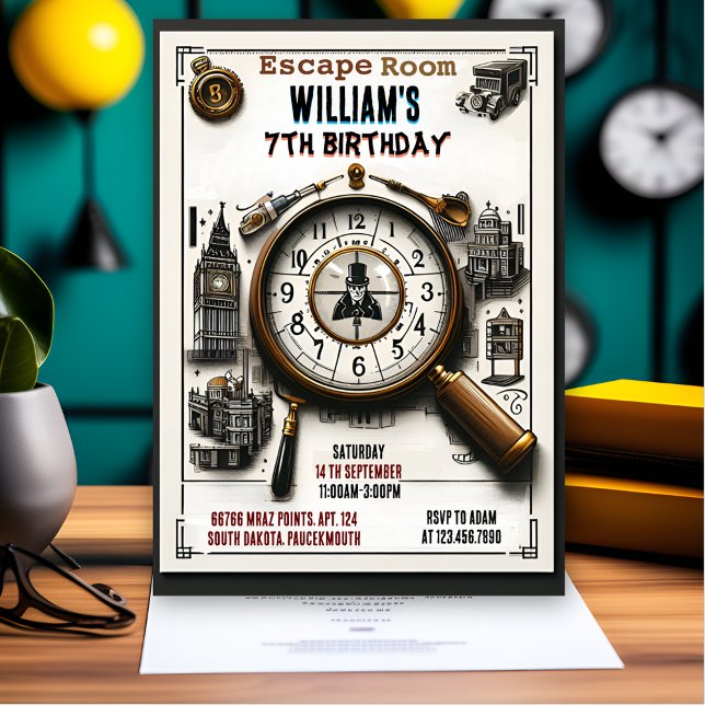 Invitación comenzar Clue Spy Escape Room 7Birthday Invitation (Subido por el creador)