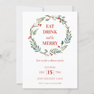 Invitación Comer a beber y ser feliz Fiesta de la cena de Nav