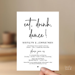 Invitación Comer, beber, bailar, Boda Elopement Fiesta