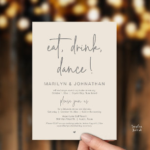 Invitación Comer, Beber, Bailar, Cena de Boda y Huida 