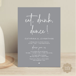 Invitación Comer, Beber, Bailar, Elegante Elopamiento Gris Os