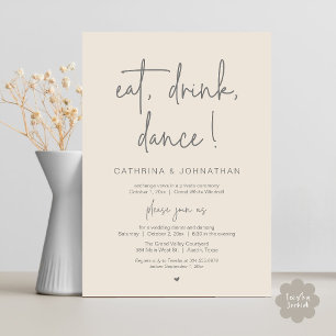 Invitación Comer, Beber, Bailar, Elopamiento Elegante de Colo