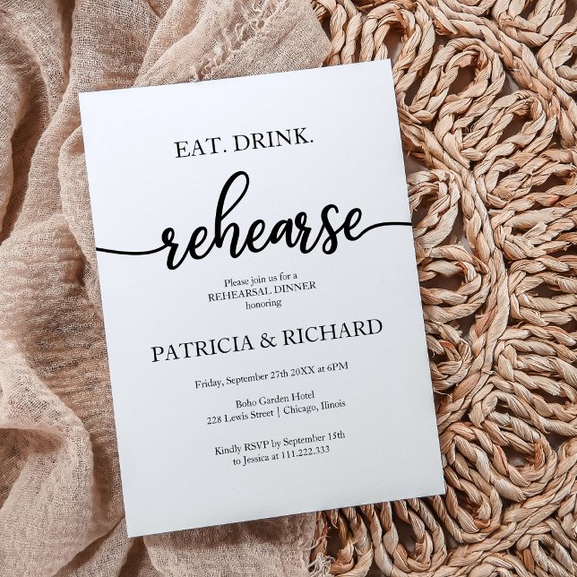 Invitación Comer Beber Ensayar Cena de Ensayo Simple y Elegan (Subido por el creador)