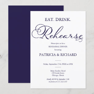 Invitación Comer Beber Ensayar Guion Elegante Cena de Ensayo
