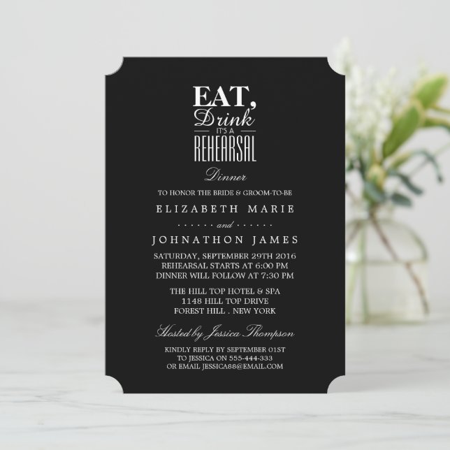 Invitación Comer, beber es un ensayo (Anverso de pie)