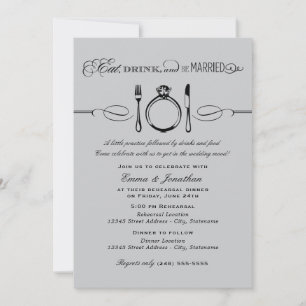 Invitación Comer Beber Estar Casado Gris Negro Ensayo