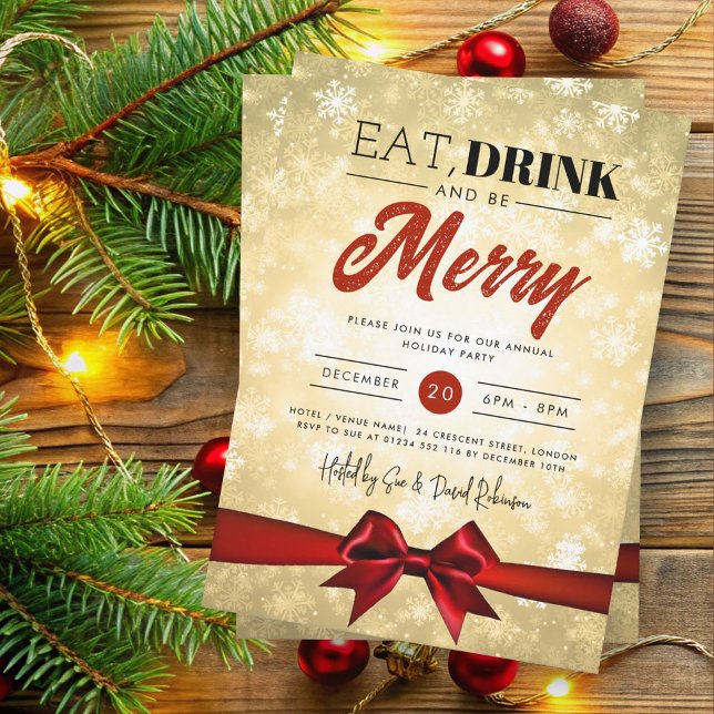 Invitación Comer, beber oro de invierno maravilla navidad nav (Subido por el creador)