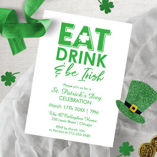 Invitación Comer, Beber & Ser Irlandés Tipografía Día de San