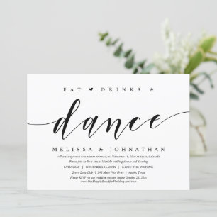 Invitación Comer, Beber y Bailar, Fiesta de Boda Intima