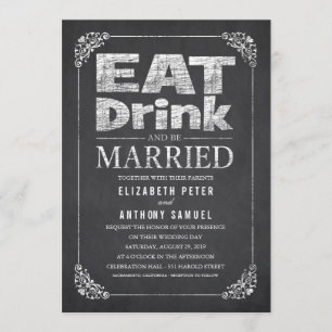 Invitación Comer, beber y casarse Boda elegante de pizarra