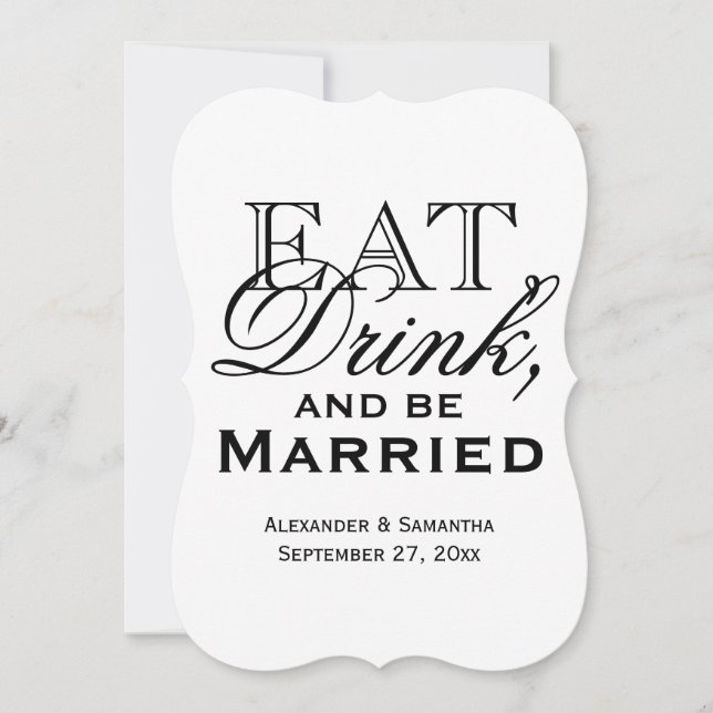 Invitación Comer, beber y casarse con una boda personalizada (Anverso)