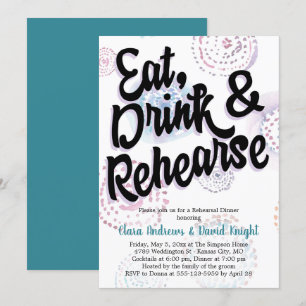 Invitación Comer, beber y ensayar acuarela Ensayo Cena