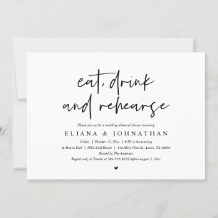 Invitación Comer, beber y ensayar, cena de ensayo Boda