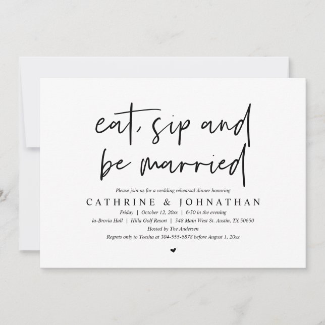 Invitación Comer, beber y estar casados Boda ensayar la cena (Anverso)