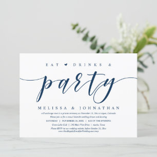 Invitación Comer, beber y Fiesta, Boda Elopement Dinner Inv