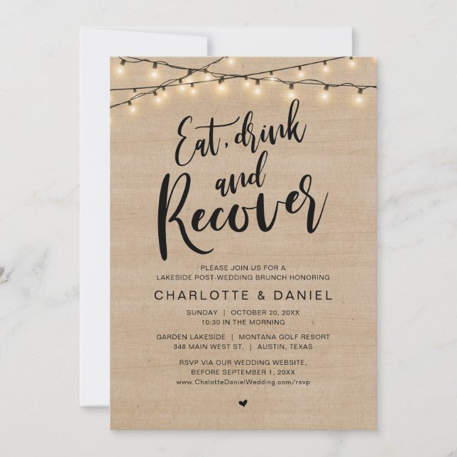 Invitación Comer, beber y recuperarse, la mañana después del  (Anverso)