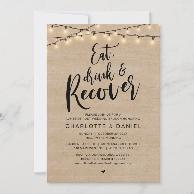 Invitación Comer, beber y recuperarse, la mañana después del  (Anverso)