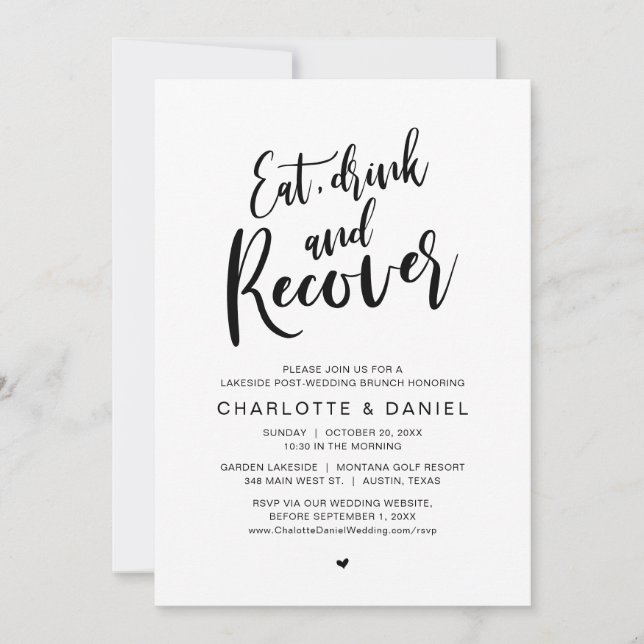 Invitación Comer, beber y recuperarse, la mañana después del  (Anverso)