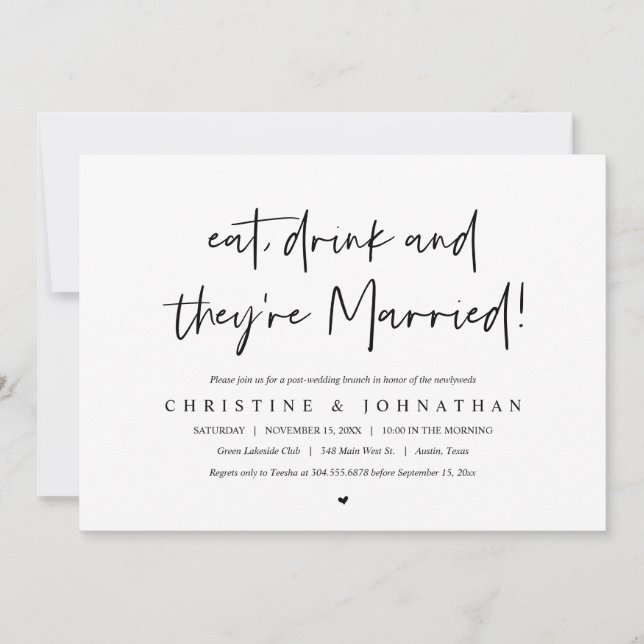 Invitación Comer, beber y recuperarse, postboda brunch (Anverso)