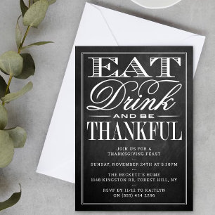 Invitación Comer, beber y ser agradecidos Día de Acción de Gr