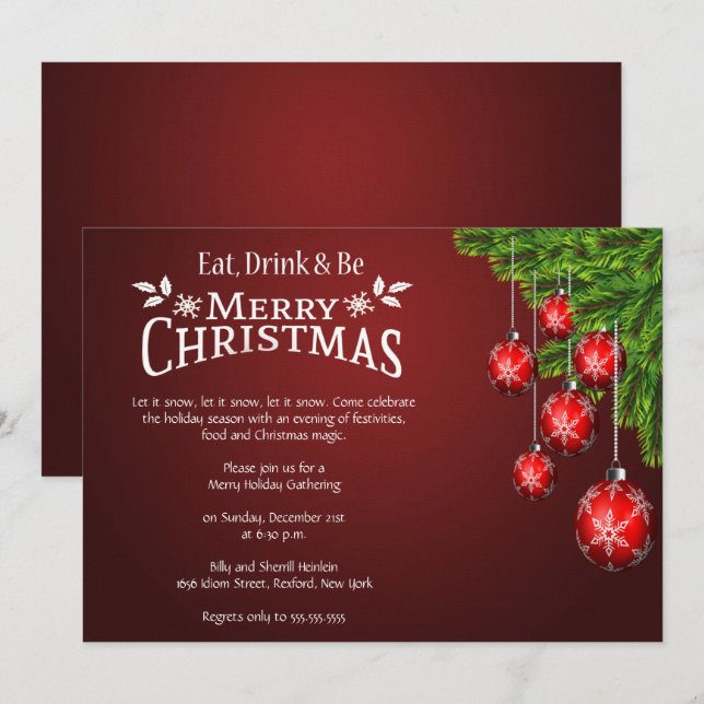 Invitación Comer, beber y ser feliz Fiesta de Navidad (Anverso / Reverso)