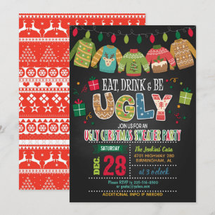 Invitación Comer, beber y ser Navidades feos suéter Fiesta