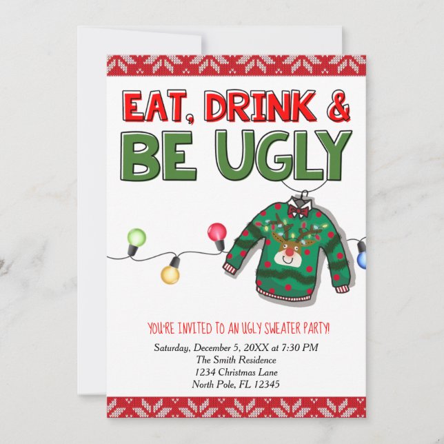 Invitación Comer, beber y ser Navidades suaves y feas (Anverso)