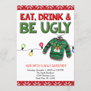 Invitación Comer, beber y ser Navidades suaves y feas