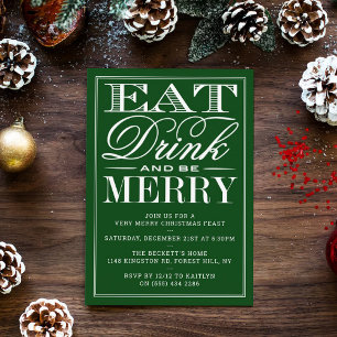 Invitación Comer, beber y ser Navidades verdes festivos