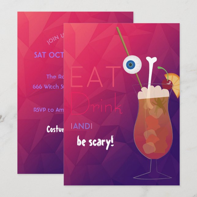 Invitación Comer, beber y ser una fiesta de Halloween para ad (Anverso / Reverso)
