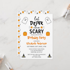 Invitación Comer, beber y tener miedo cumpleaños de Halloween