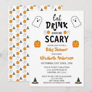 Invitación Comer, beber y tener miedo en Baby Shower de Hallo