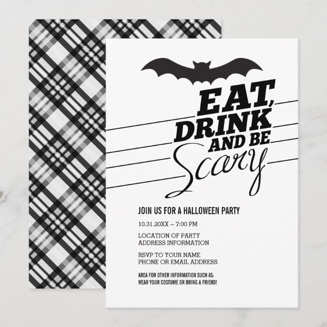 Invitación Comer, beber y tener miedo - Fiesta de Halloween (Anverso / Reverso)
