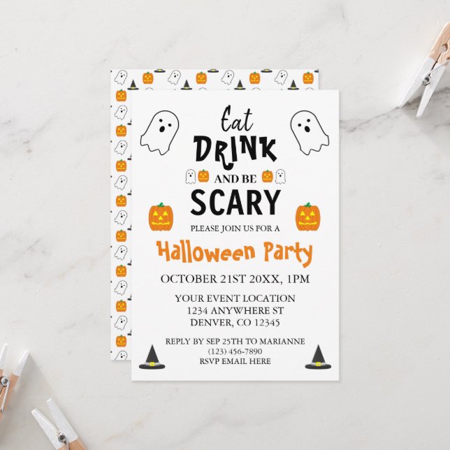 Invitación Comer, beber y tener miedo Halloween (Anverso/Reverso In Situ)