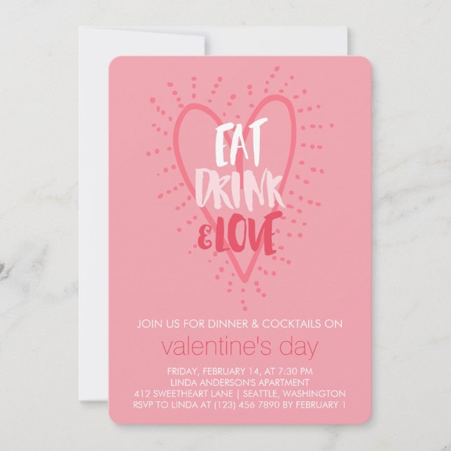 Invitación Comer bebida amor | Fiesta El día de San Valentín (Anverso)