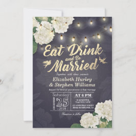 Invitación Comer bebida y casarse Boda ligero de cuerda de fl