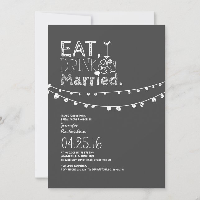 Invitación Comer Bebida Y Casarse Con Ducha De Novias (Anverso)