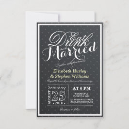 Invitación Comer bebida y casarse con puntos de polka blancos