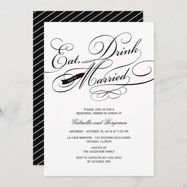 Invitación Comer Bebida Y Casarse Invitar A Cenar A Los Ensay (Anverso / Reverso)