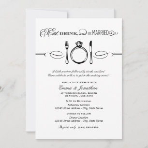 Invitación Comer bebida y estar casado negro ensayar la cena