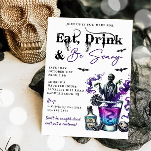 Invitación Comer Bebida Y Ser Asustada Fiesta Halloween