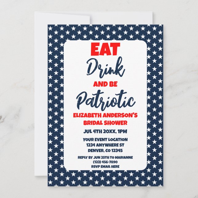 Invitación Comer Bebida Y Ser Una Ducha Bridal Patriótica (Anverso)