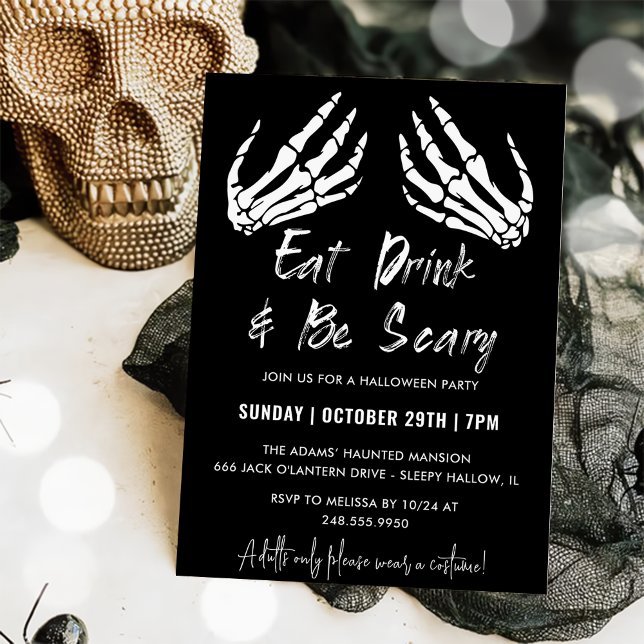 Invitación Comer Bebida Y Ser Una Fiesta De Halloween Gris Te (Subido por el creador)