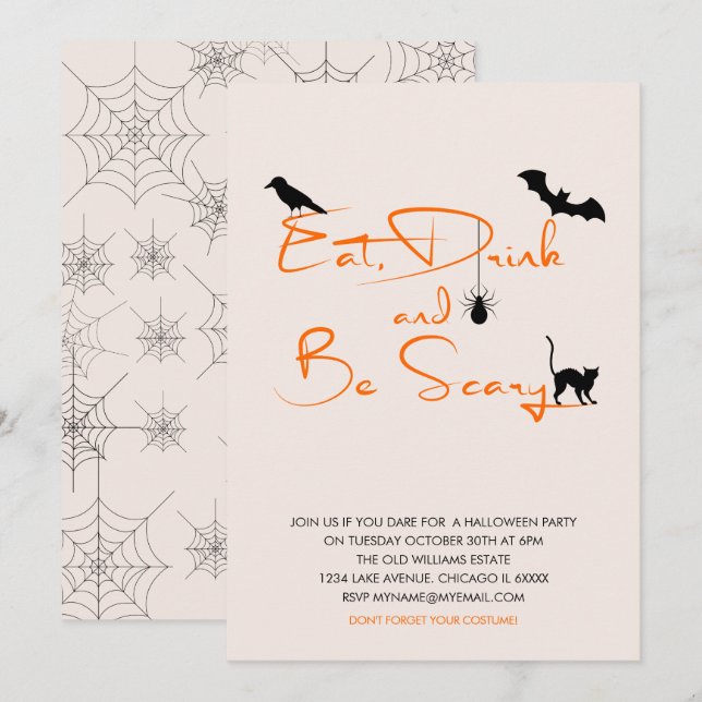 Invitación Comer bebida y tener miedo de la fiesta de Hallowe (Anverso / Reverso)