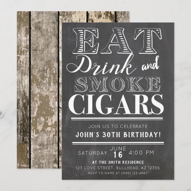 Invitación Comer bebidas y cigarrillos de humo Cualquier invi (Anverso / Reverso)