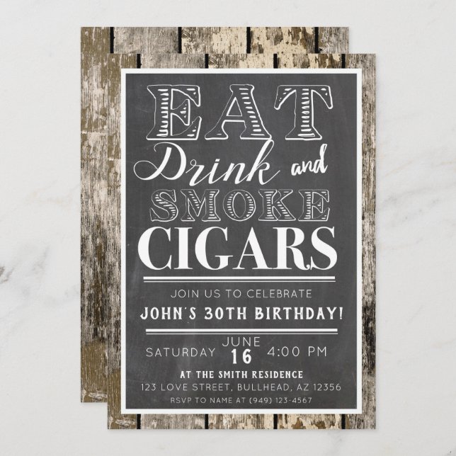 Invitación Comer bebidas y cigarrillos de humo Cualquier invi (Anverso / Reverso)